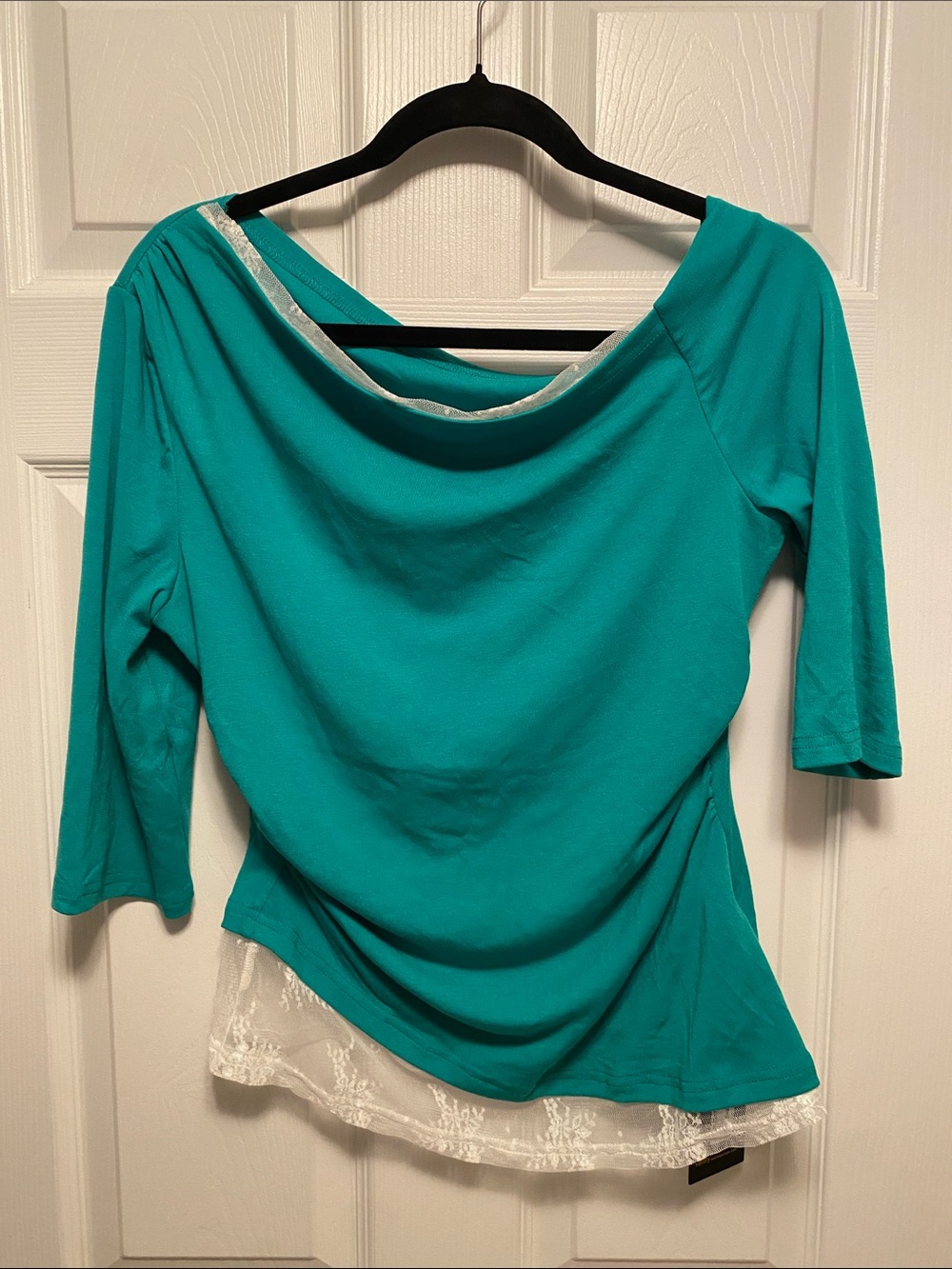 Vafoly Boatneck Asymmetrical Top with Lace Hem… size M